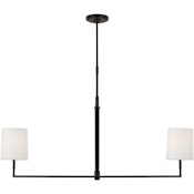 Visual Comfort Danica 2 Light 50" Wide Linear Chandelier with Linen Shades Aged Iron