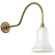 Visual Comfort Thomas O'Brien 19" Tall Elongated Gooseneck Outdoor Wall Sconce with White Savannah Shade Hand-Rubbed Antique Brass
