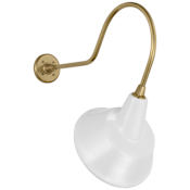 Visual Comfort Thomas O'Brien 25" Tall Elongated Gooseneck Outdoor Wall Sconce with White Tilted Bowers Shade Hand-Rubbed Antique Brass