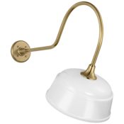 Visual Comfort Thomas O'Brien 22" Tall x 13" Wide Outdoor Wall Sconce with White Rockhouse Shade Hand-Rubbed Antique Brass
