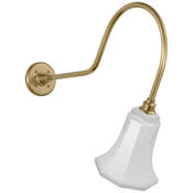 Visual Comfort Thomas O'Brien 22" Tall Elongated Gooseneck Outdoor Wall Sconce with White Savannah Shade Hand-Rubbed Antique Brass