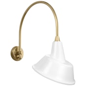 Visual Comfort Thomas O'Brien 25" Tall Gooseneck Outdoor Wall Sconce with White Tilted Bowers Shade Hand-Rubbed Antique Brass