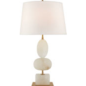 Visual Comfort Dani 28" Medium Table Lamp in Alabaster with Linen Shade by Thomas O'Brien Alabaster