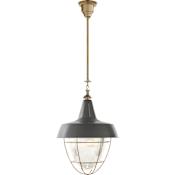 Visual Comfort Henry 18" Industrial Hanging Light with Prismatic Glass by Thomas O'Brien Hand Rubbed Antique Brass / Dark Green