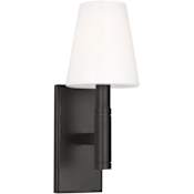 Visual Comfort Beckham Classic 14" Tall Bathroom Sconce with Milk Glass Shade Aged Iron