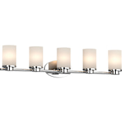 Volume Lighting Sharyn 5 Light 38" Wide Vanity Light with Frosted Glass Cylinder Shades Chrome