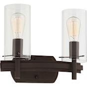 Volume Lighting Regina 2 Light 14" Wide Vanity Light with Clear Glass Cylinder Shades Antique Bronze