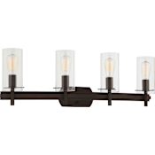 Volume Lighting Regina 4 Light 34" Wide Vanity Light with Clear Glass Cylinder Shades Antique Bronze