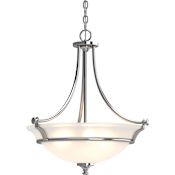 Volume Lighting Tes 3 Light 20" Wide Full Size Pendant with Frosted Glass Bowl Shade Chrome