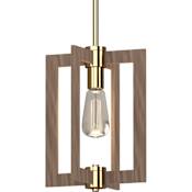 Volume Lighting Nina Single Light 10" Wide Wood Full Size Pendant Pecan / Antique Gold