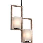 Volume Lighting Paxton 2 Light 14" Wide Square Mini Chandelier with Frosted Glass Tapered Shades Pecan / Black