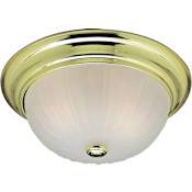 Volume Lighting 2 Light 13" Flush Mount Ceiling Fixture with Frosted Mel Ribbed Glass Shade Polished Brass