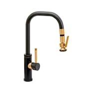 Waterstone Fulton Industrial Prep PLP Pulldown Faucet with Angled Spout Lever Sprayer Matte Black / Classic Bronze
