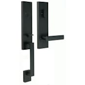 Weslock Leighton Modern Square Thumb-Press Single Cylinder Keyed Entry Door Lever Set with Utica Modern Lever Matte Black