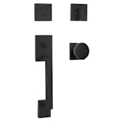 Weslock Brookside Single Cylinder Thumb Press Keyed Entry Modern Square Handle Set with Round Mesa Disc Interior Knob - Reversible Handing Matte Black