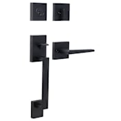Weslock Brookside Single Cylinder Thumb Press Keyed Entry Modern Square Handle Set with Philtower Modern Interior Lever - Reversible Handing Matte Black