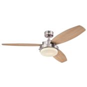 Westinghouse Alloy LED 52" 3 Blade LED Indoor Ceiling Fan with Reversible Blades, Light Kit and Downrod Included Brushed Nickel