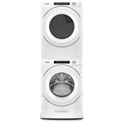 Whirlpool 27 Inch Wide 4.3 Cu. Ft. Electric Washer and 27 Inch Wide 7.4 Cu. Ft. Gas Dryer Laundry Pair with Stacking Kit and Advanced Moisture Sensing White