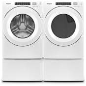 Whirlpool 27 Inch Wide 4.3 Cu. Ft. Electric Washer and 27 Inch Wide 7.4 Cu. Ft. Gas Dryer Laundry Pair with Storage Pedestal and Advanced Moisture Sensing White