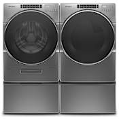 Whirlpool 27 Inch Wide 5 Cu. Ft. Electric Washer and 27 Inch Wide 7.4 Cu. Ft. Electric Dryer Laundry Pair with Storage Pedestal and Load & Go™ XL Plus Dispenser Chrome Shadow