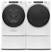 Whirlpool 27 Inch Wide 5 Cu. Ft. Electric Washer and 27 Inch Wide 7.4 Cu. Ft. Gas Dryer Laundry Pair with Load & Go™ XL Plus Dispenser and Storage Pedestal White
