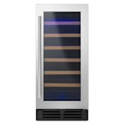 Whirlpool 15 Inch Wide Wine Refrigerator with LED Interior Lighting Black on Stainless