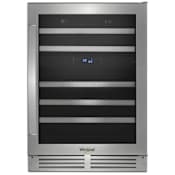 Whirlpool 24 Inch Wide 46 Bottle Capacity Under Counter Wine Cooler with Dual Temperature Zones and LED Lighting Stainless Steel
