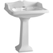 Whitehaus Isabella 26" Rectangular Vitreous China Pedestal Bathroom Sink with Overflow and Single Faucet Hole White