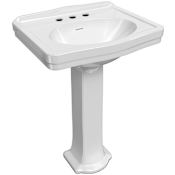 Whitehaus 22-7/8" Oval Vitreous China Pedestal Bathroom Sink with Overflow and 3 Faucet Holes at 8" Centers White