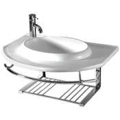Whitehaus Isabella 35 3/4-Inch Wall Mounted Porcelain Lavatory Console with Shelf, Towel Bar, and Faucet Hole White