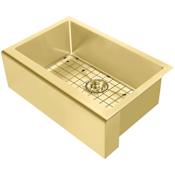 Whitehaus Noah Plus 30" Single Basin Kitchen Sink Set for Undermount Installation with Front Apron - Includes Matching Grid and Basket Strainer Brass