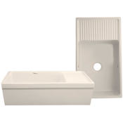 Whitehaus Quatro Alcove 36" Farmhouse Single Basin Fireclay Kitchen Sink with Drainboard Biscuit