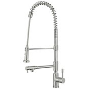 Whitehaus Waterhaus 1.5 GPM Pre-Rinse High-Arc Kitchen Faucet - Includes Integrated Second Straight Spout Brushed Stainless Steel