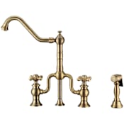 Whitehaus Twisthaus Plus 1.5 GPM Widespread Bridge Kitchen Faucet - Includes Side Spray Antique Brass