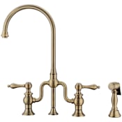 Whitehaus Twisthaus Plus 1.5 GPM Widespread Bridge Kitchen Faucet - Includes Side Spray Antique Brass