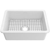Whitehaus Fireclay 28" Undermount Single Basin Fireclay Kitchen Sink with Basin Rack White