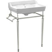 Whitehaus Victoriahaus 23-1/2" Rectangular Ceramic Lavatory Console Sink with Console, 1 faucet hole, and Towel Bar White / Brushed Nickel