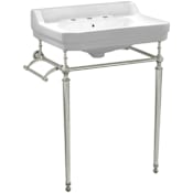 Whitehaus Victoriahaus 23-1/2" Rectangular Ceramic Lavatory Console Sink with Console, 3 faucet holes at 8" centers, and Towel Bar White / Brushed Nickel