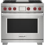Wolf 36 Inch Wide 6.3 Cu. Ft. Free Standing Dual Fuel Range with Gourmet Mode and Dual VertiFlow™ Convection System Stainless Steel