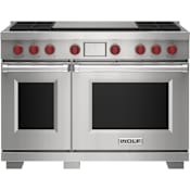 Wolf 48 Inch Wide 7.8 Cu. Ft. Free Standing Dual Fuel Range with Double Griddle and Gourmet Mode Stainless Steel