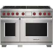 Wolf 48 Inch Wide 7.8 Cu. Ft. Free Standing Dual Fuel Range with Char Broiler and Timed Cook Stainless Steel