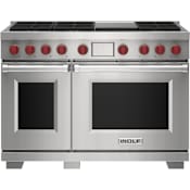 Wolf 48 Inch Wide 7.8 Cu. Ft. Free Standing Dual Fuel Range with Griddle and Gourmet Mode Stainless Steel