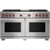 Wolf 60 Inch Wide 10.2 Cu. Ft. Free Standing Dual Fuel Range with Char Broiler and Gourmet Mode Stainless Steel