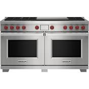 Wolf 60 Inch Wide 10.2 Cu. Ft. Free Standing Dual Fuel Range with Double Griddle and Dual VertiFlow™ Convection System Stainless Steel