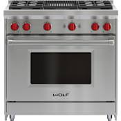 Wolf 36 Inch Wide 5.5 Cu. Ft. Free Standing Liquid Propane Range with Infrared Charbroiler Stainless Steel