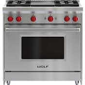 Wolf 36 Inch Wide 5.5 Cu. Ft. Free Standing Liquid Propane Range with Infrared Griddle Stainless Steel