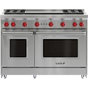 Wolf 48 Inch Wide 7 Cu. Ft. Free Standing Gas Range with Dual Infrared Griddle Stainless Steel
