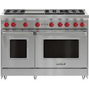 Wolf 48 Inch Wide 7 Cu. Ft. Free Standing Liquid Propane Range with Infrared Griddle Stainless Steel