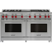 Wolf 60 Inch Wide 9 Cu. Ft. Free Standing Gas Range with Infrared Charbroiler and Griddle Stainless Steel