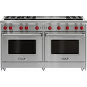 Wolf 60 Inch Wide 9 Cu. Ft. Free Standing Liquid Propane Range with Dual Infrared Griddle Stainless Steel